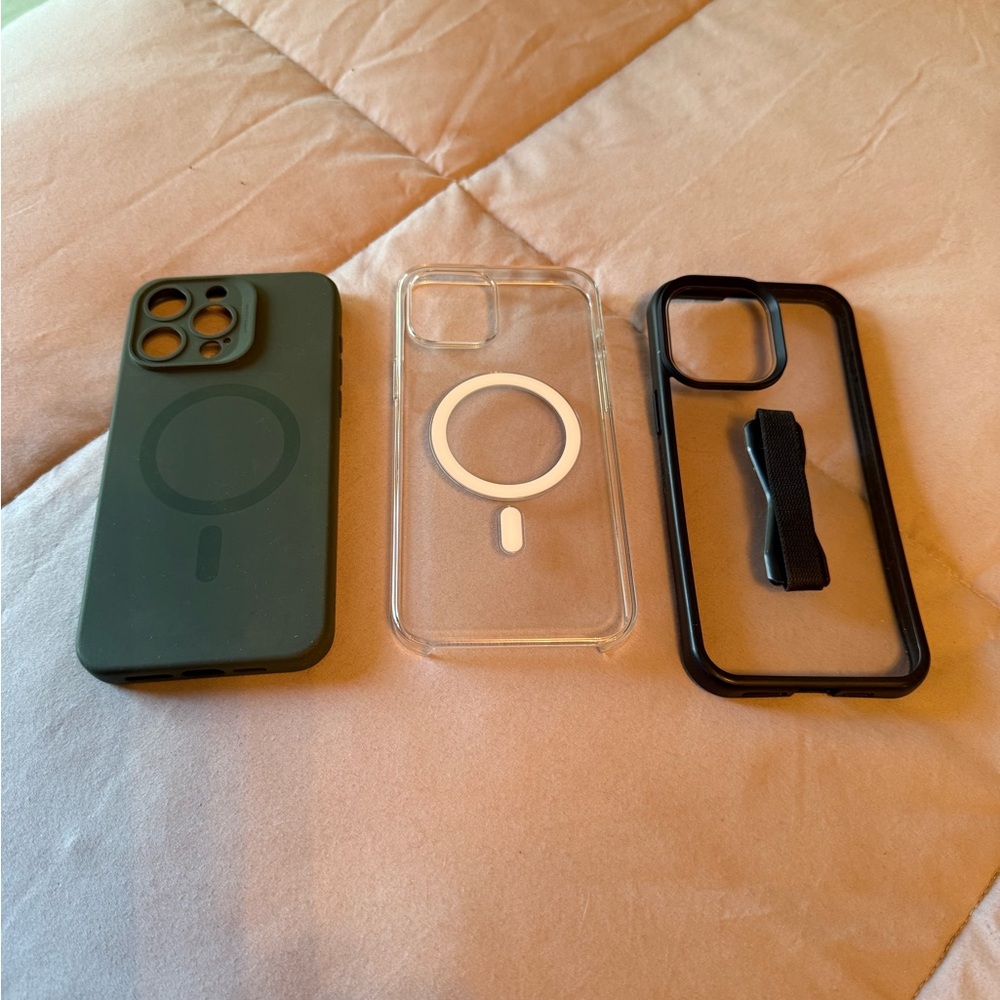 Apple 15 ProMax iPhone Cases - ESRForest Green, AppleTransparent, OtterBox Black